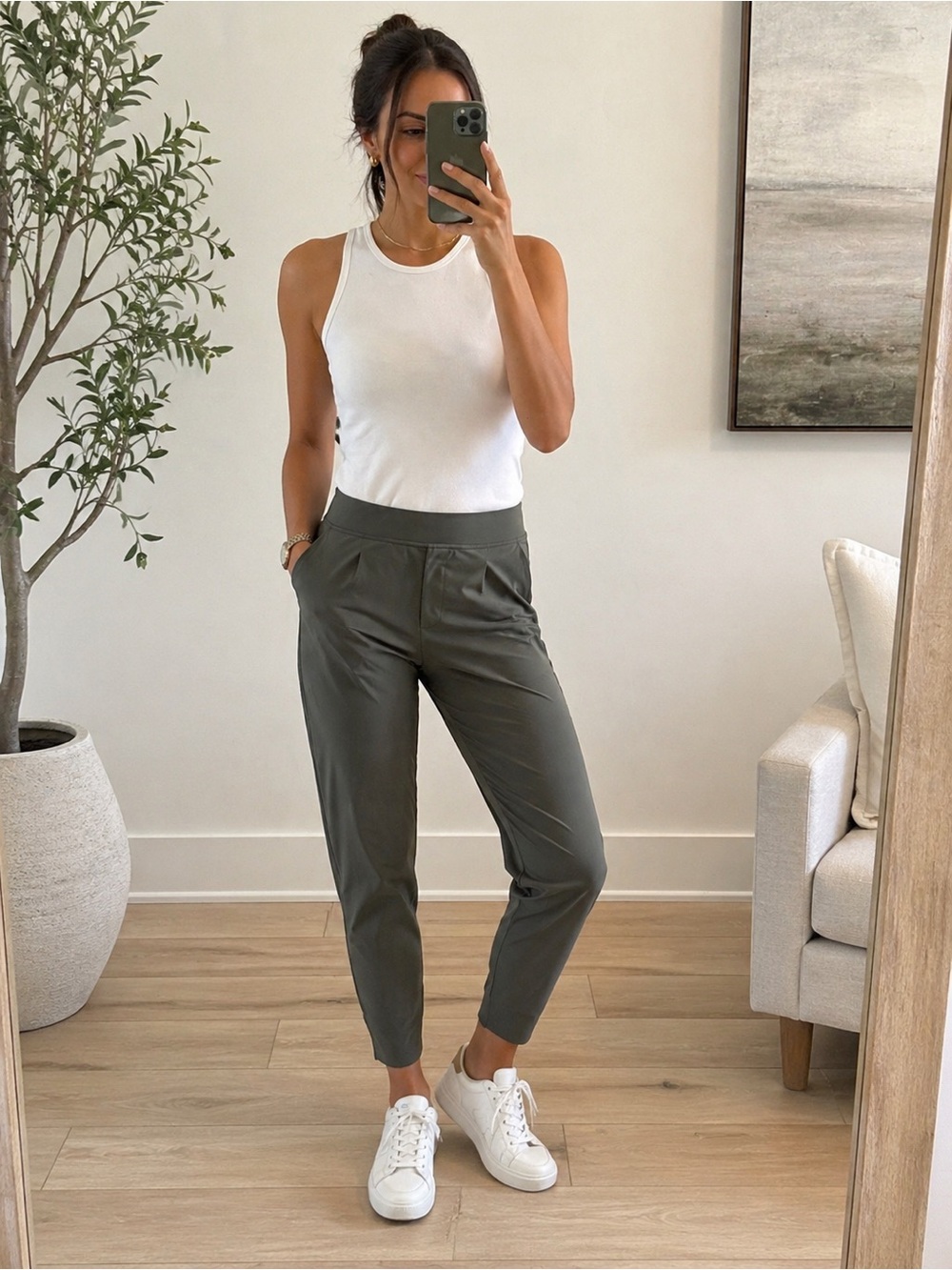 Athleta Brooklyn Ankle Pant Olive Green Size 4 | Travel Work Lightweight Chic